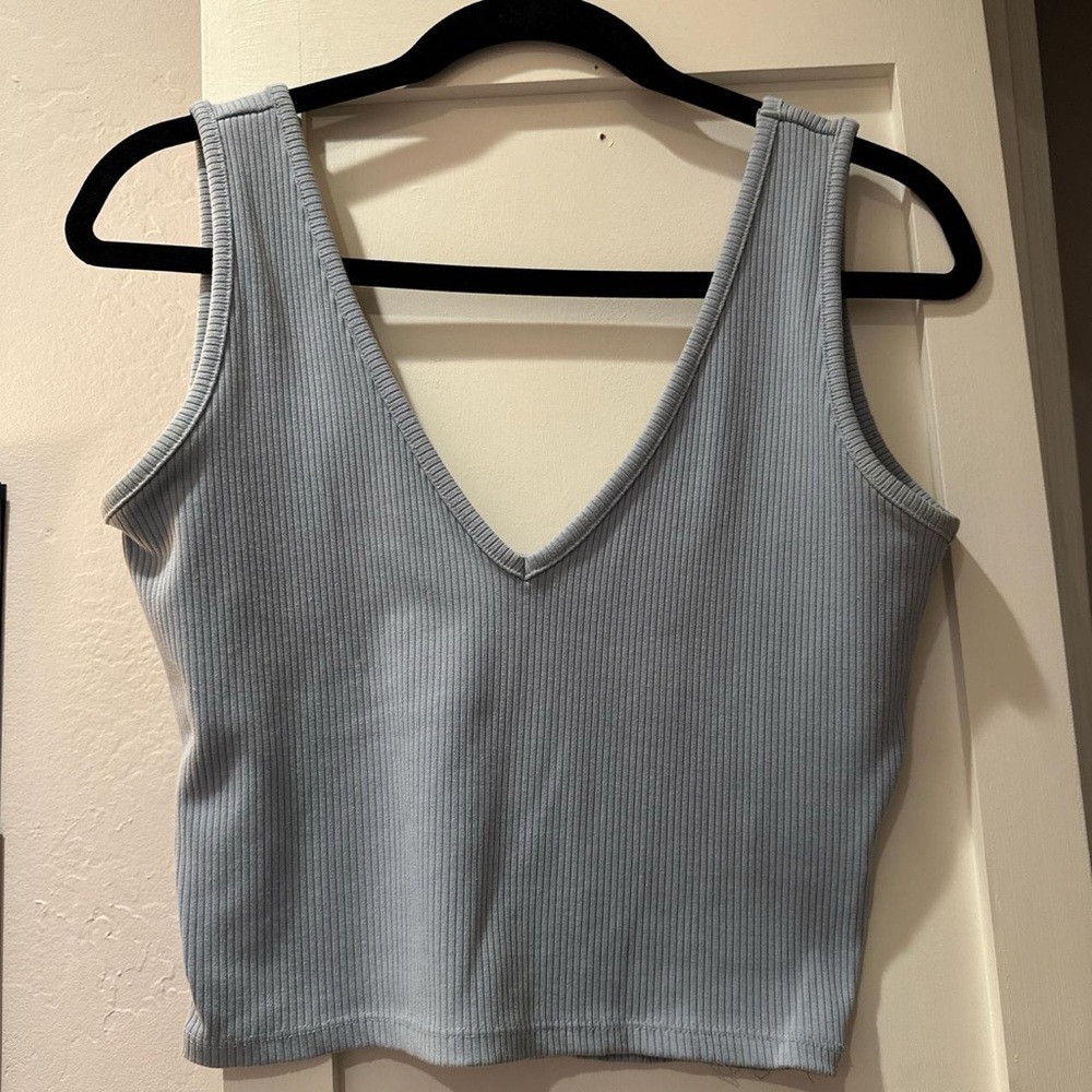 Light Blue Ribbed V-Neck Women's Top